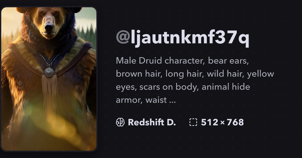 Male Druid character, bear ears, brown h